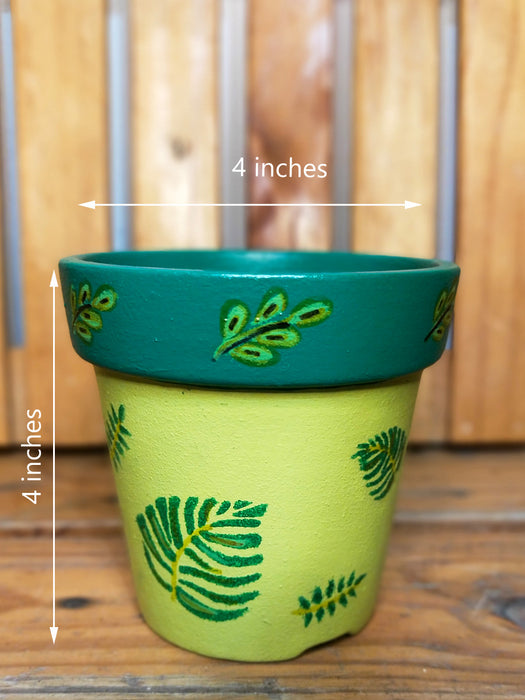 Terracotta in Green - 4 inch Hand Painted Terracotta Pots