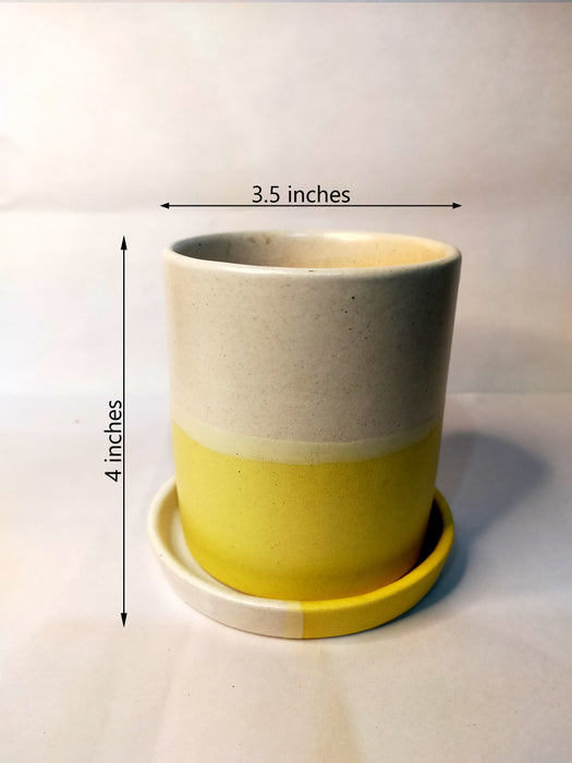 Pastel Cylinder Ceramic Pot with Drain Plate ( 4 Inch)