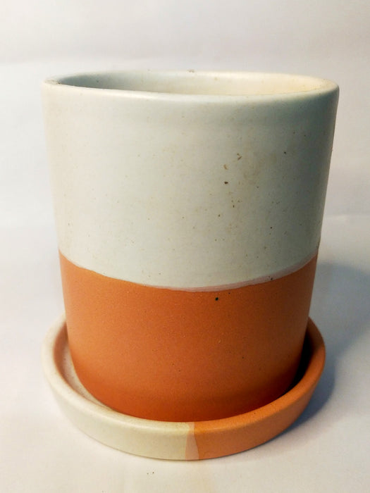 Pastel Cylinder Ceramic Pot with Drain Plate ( 4 Inch)
