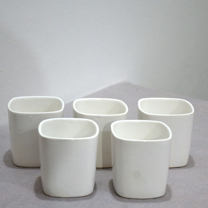 Square White Ceramic Pots (Set of 5)