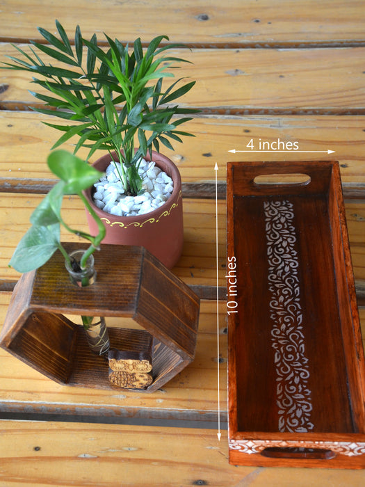 Song of the Earth - Terracotta potted plant, Wooden Hydroponic Planter & Hand Painted Tray