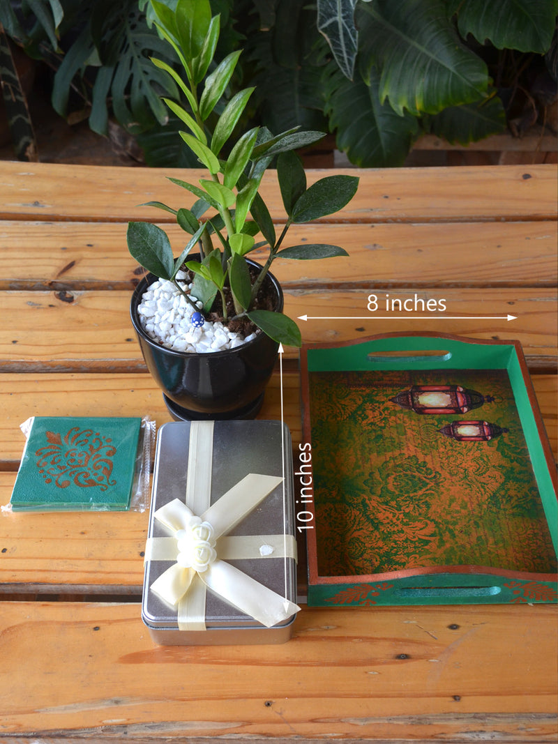 Green Lantern Hamper - ZZ in ceramic, Chocolates, Coasters & Hand Painted Tray