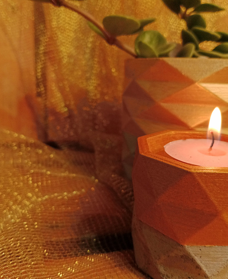 Golden Peperomia Combo in 4 inch Cement Pot and a Candle Holder.