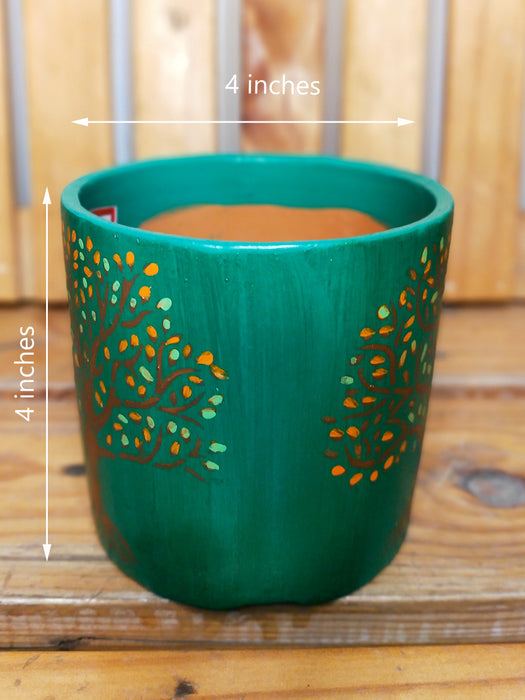 Emerald Tree - 4 inch Hand Painted Terracotta Pots
