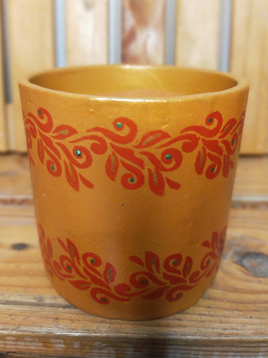 Red on Gold - 4 inch Hand Painted Terracotta Pots