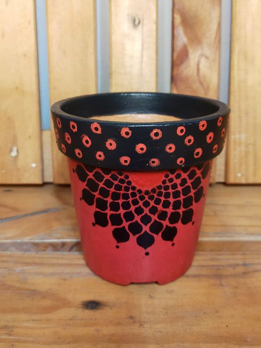 Red Mandala - 4 inch Hand Painted Terracotta Pots