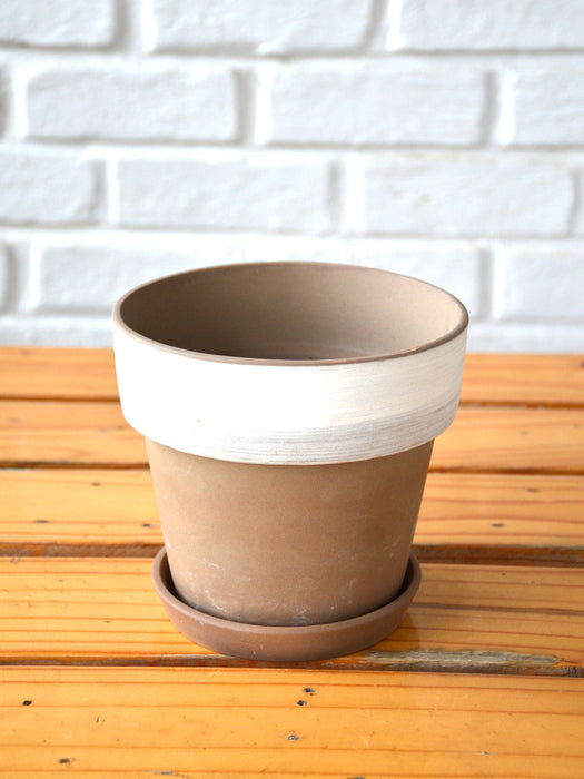 7 inch Banded Ceramic Pot in Terracotta finish