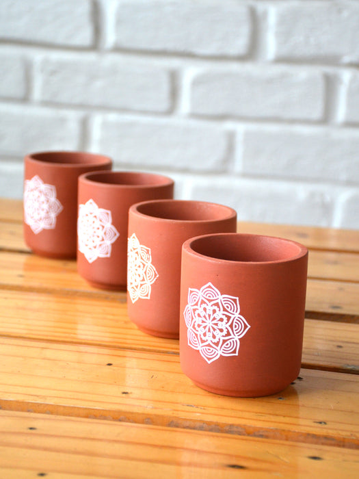 3.75 Inch Mandala Terracotta Pot (Set of 4)