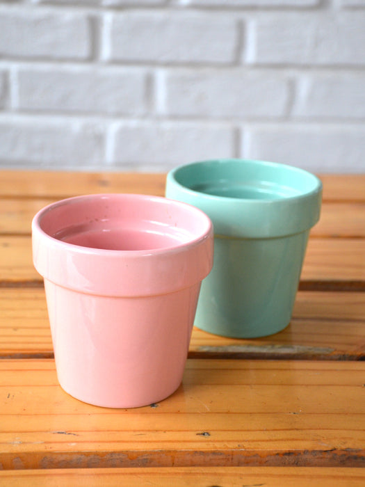4.5 Inch Pastel Ceramic Pots (Set of 2)