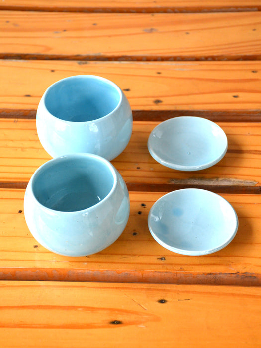 Pastel Blue Ceramic Pot with Drain Plate ( 4 Inch)