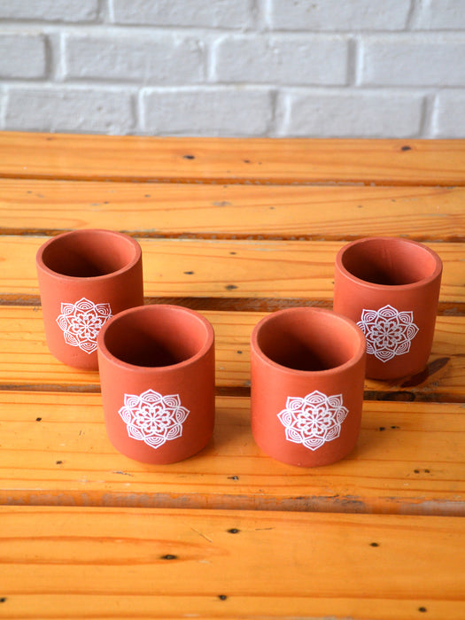 3.75 Inch Mandala Terracotta Pot (Set of 4)