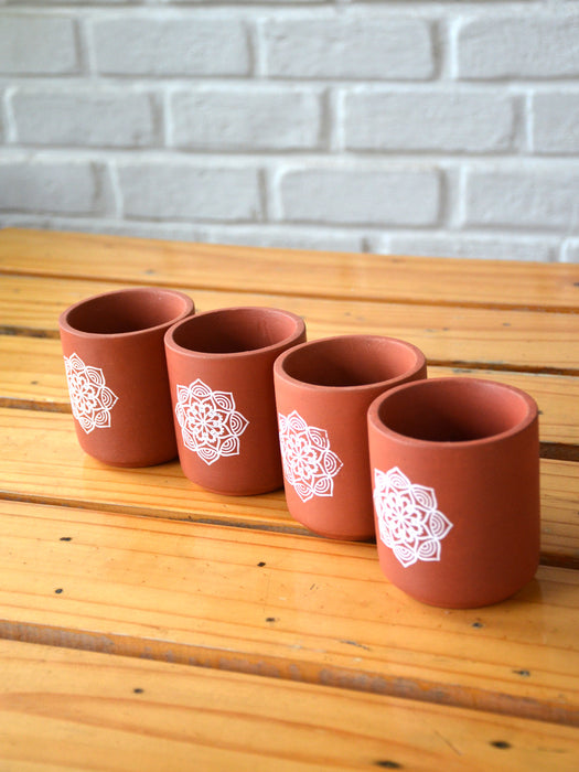 3.75 Inch Mandala Terracotta Pot (Set of 4)