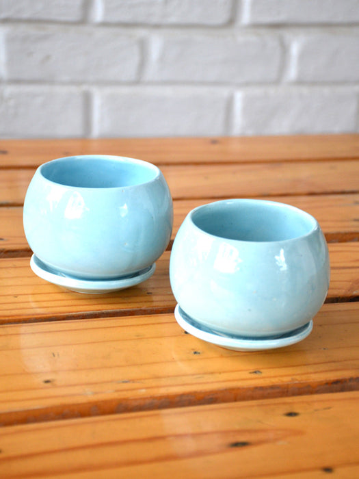 Pastel Blue Ceramic Pot with Drain Plate ( 4 Inch)