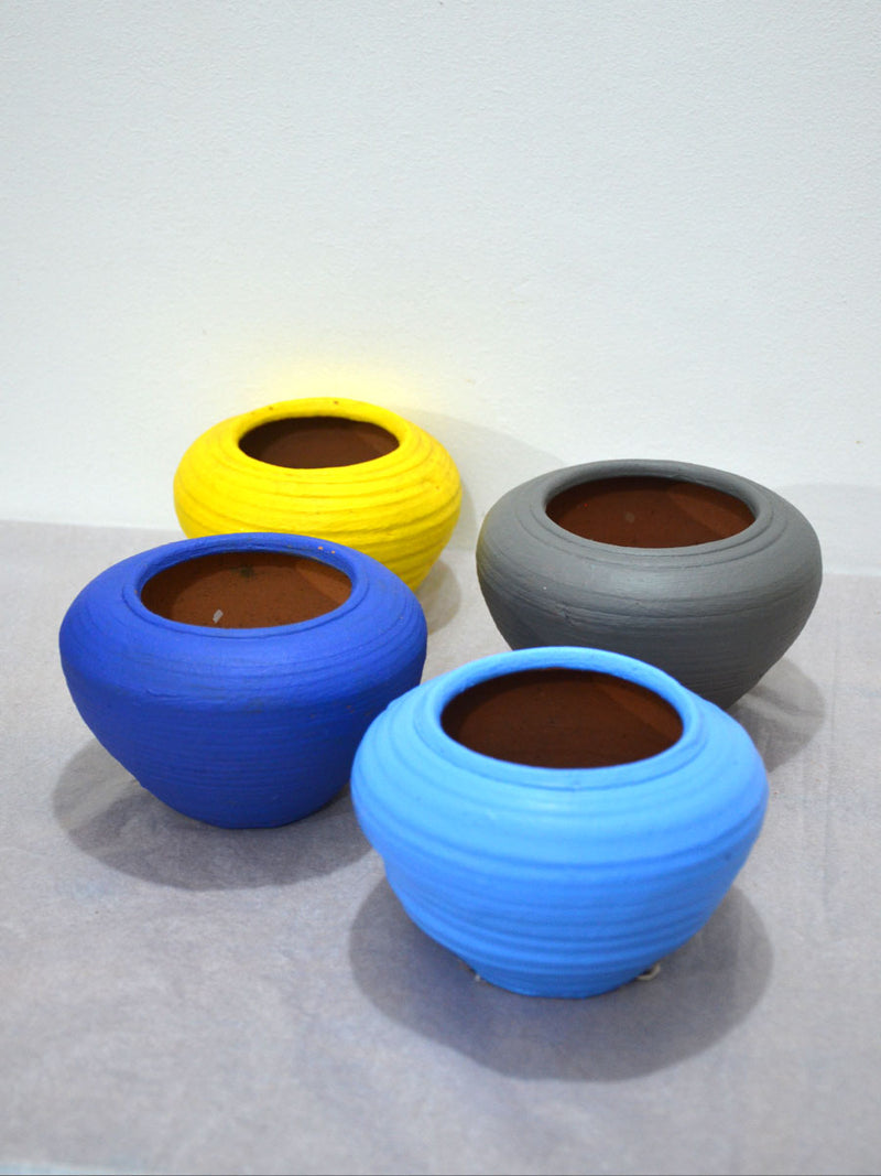 Ribbed Painted Terracotta Pots (Set of 4)