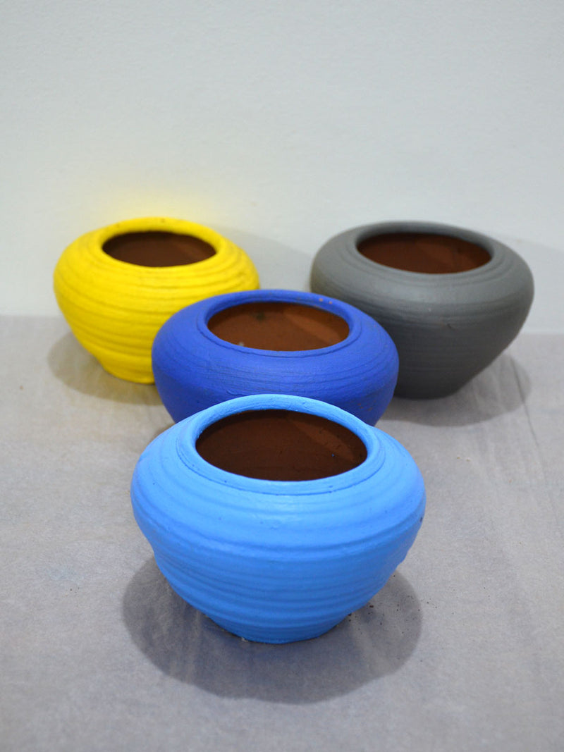 Ribbed Painted Terracotta Pots (Set of 4)