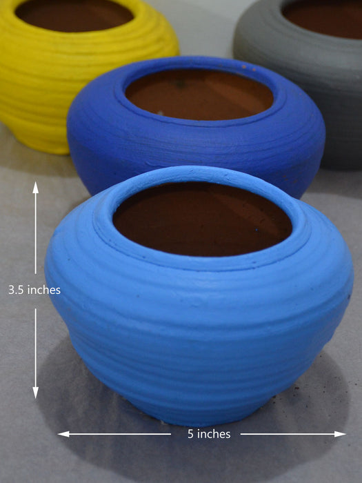 Ribbed Painted Terracotta Pots (Set of 4)